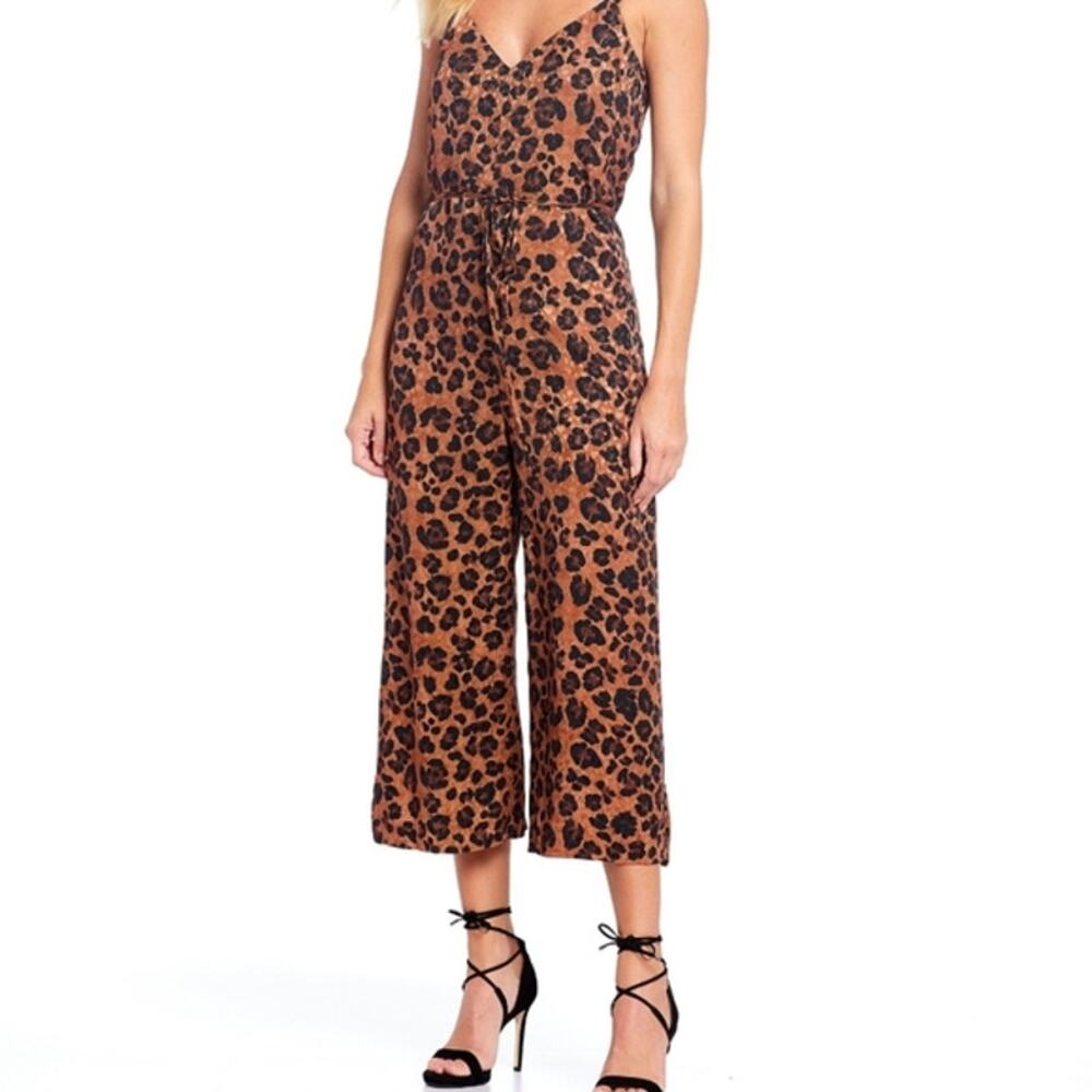 Gianni Bini Danielle Leopard Print Tank Strap Cropped Wide Leg Mobwife Jumpsuit